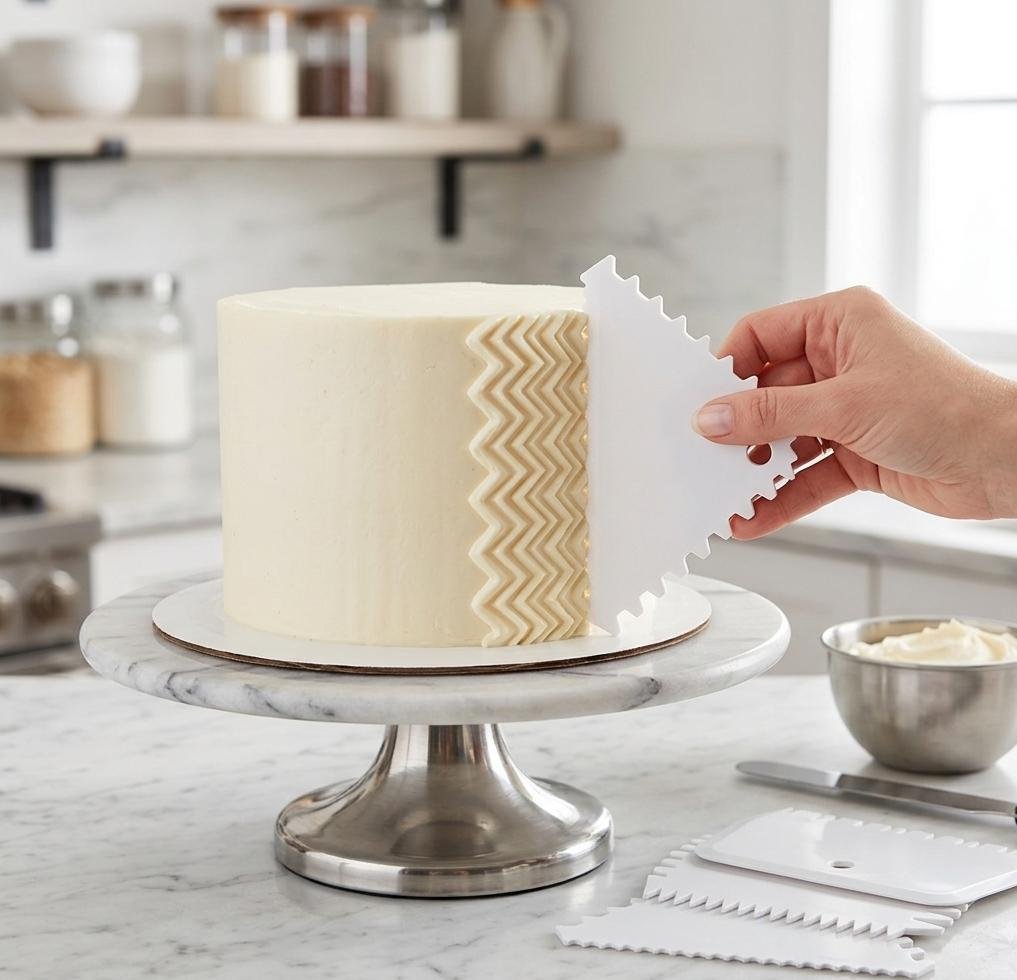 ​4-Piece Plastic Cake Scraper & Icing Comb Set - Multi-Design Dough Scraper & Buttercream Smoother Tools