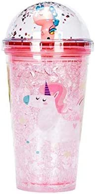 Unicorn Drinking Cups Children Water Bottle with Straw and Lid for Kids Toddler Travel Tumblers for Girls Boys Gifts for Party Insulated Ice Coffee Mugs Reusable Plastic Drinkware (Pack of 1 Assorted