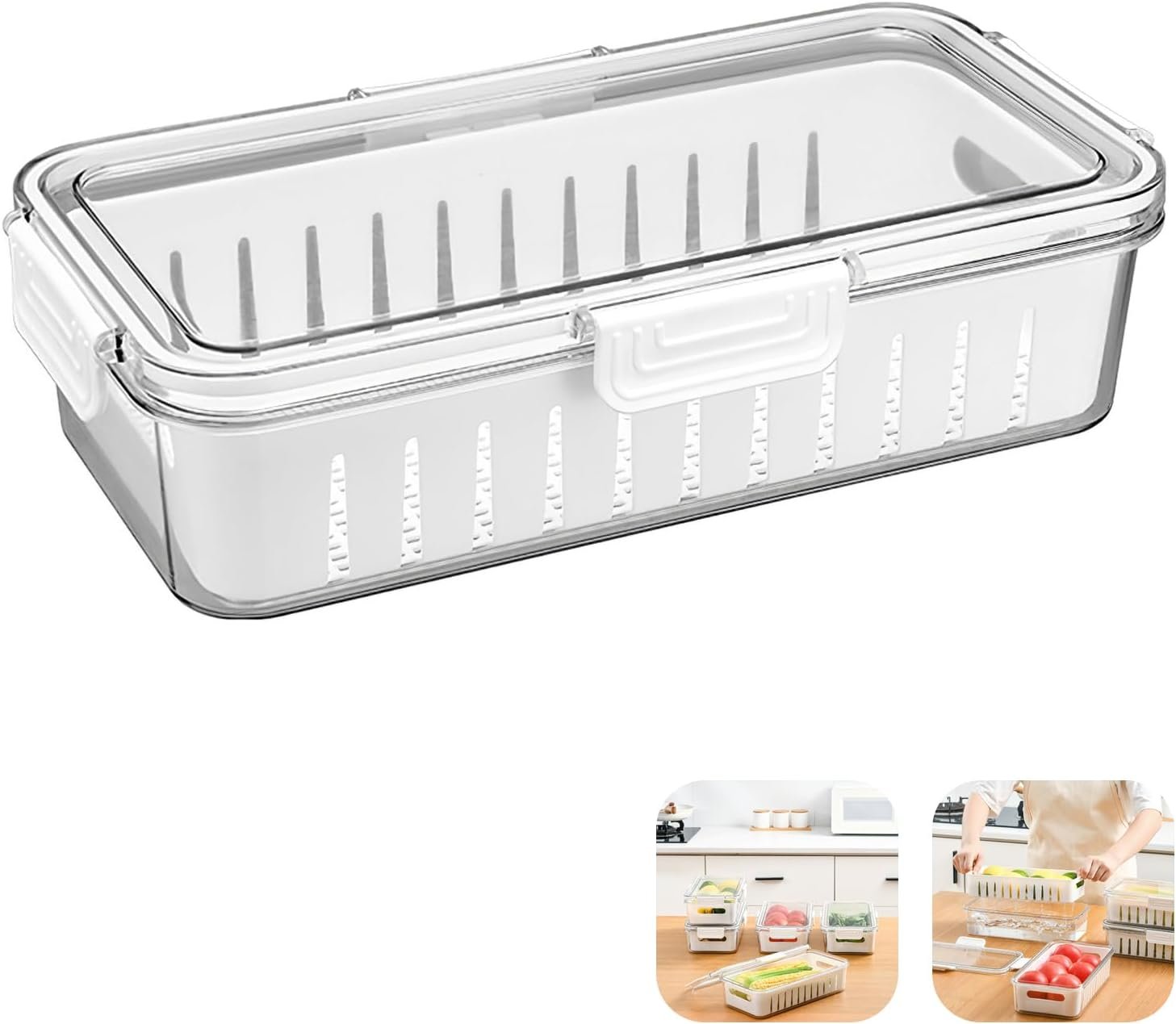 Refrigerator Food Storage Containers with Lids, Clear Refrigerator Food Storage Boxes with Draining Tray, Fresh Fruit and Vegetable Storage Containers, 30 x 15 size