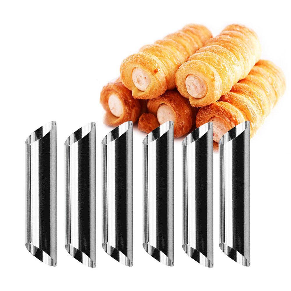 6 Pcs Stainless Steel Non-Stick Baking Cream Horn Molds Pastry Roll Mold Baking Cone