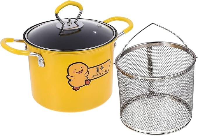 Saucepan with Basket - Durable, heat-resistant glass lid, wire frying basket, and stainless steel handle for ease of use. 3L. (YELLOW)