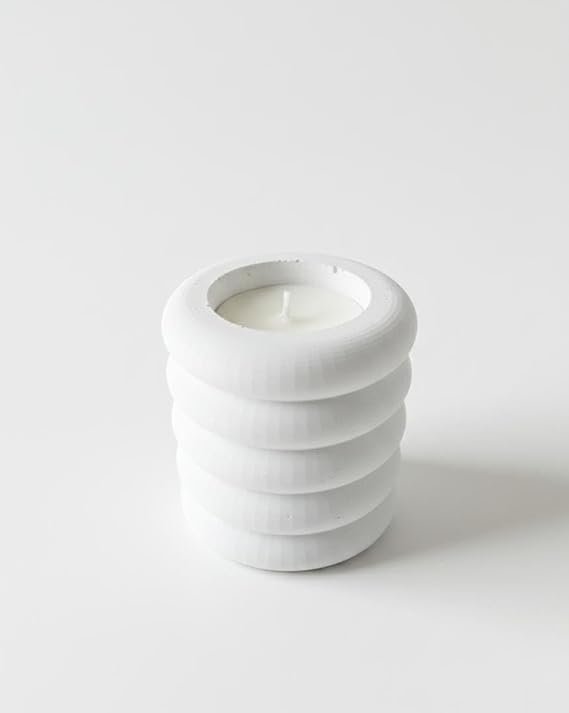 Modern White Ribbed Pillar Candle - Minimalist Decorative Scented Candle for Home Decor, Office Desk & Gifting