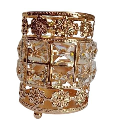 Crystal Makeup Brush Holder, Metal Frame, 12cm Height, Vanity Organizer