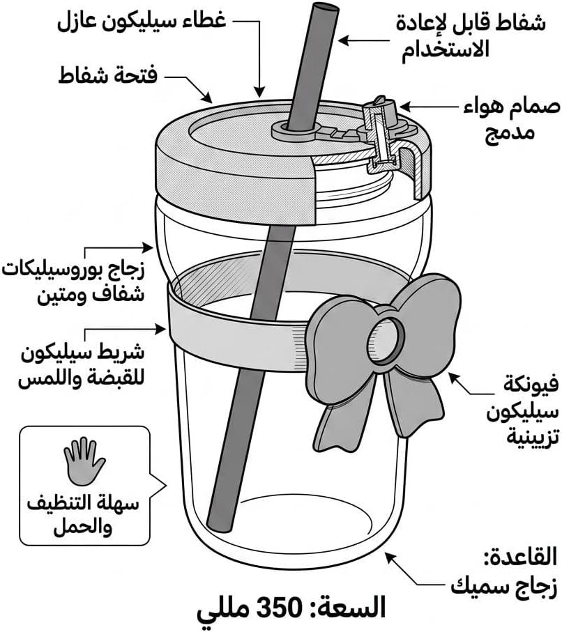 Glass Tumbler with Bow Accessory and Silicone Sleeve –350ml