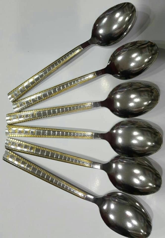 Stainless Steel Cutlery Set 6Pieces - Silver w gold (Small spoon)