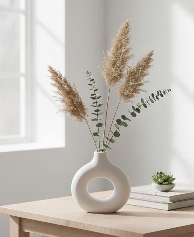 ​Modern Nordic Circular Hollow Vase – Unbreakable Matte Plastic Decorative Flower Vase