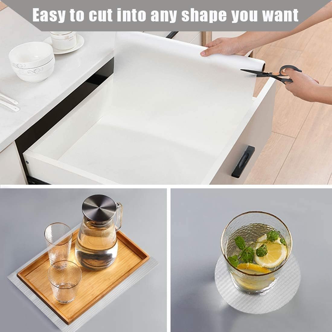Shelf Liner Drawer Liner Mats, Non Adhesive Waterproof roll, Transparent Washable Reusable Kitchen Cabinet Liners for Fridge, Dresser, Wire Shelf, Toolbox, Cupboard, Pantry, Storage and Desk
