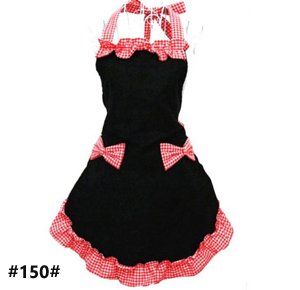Women Cute Bow Decorated Apron for Girls Kitchen Restaurant - Black