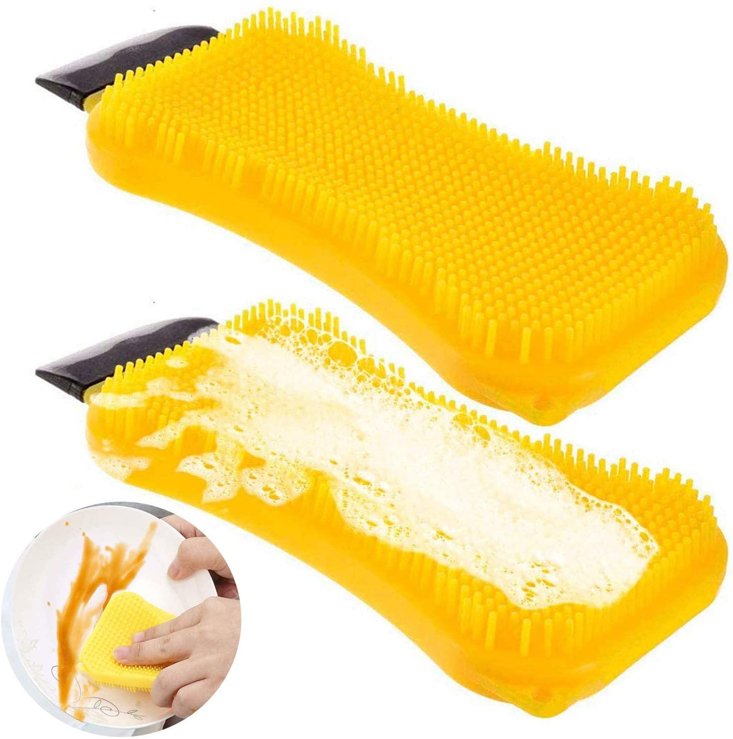 Silicone Sponge Dishwashing Brush, BAP Free Silicone Pads Anti-Bacterial Non-Scratch, Multipurpose Dishwashing Sponges