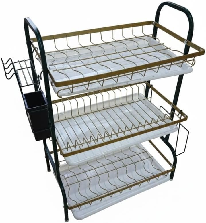 Click to see full view 3Tier Dish Drying Rack, Large Rustproof Dish Drainer with Removable Drain Boards & Utensil Holder for Kitchen Counter