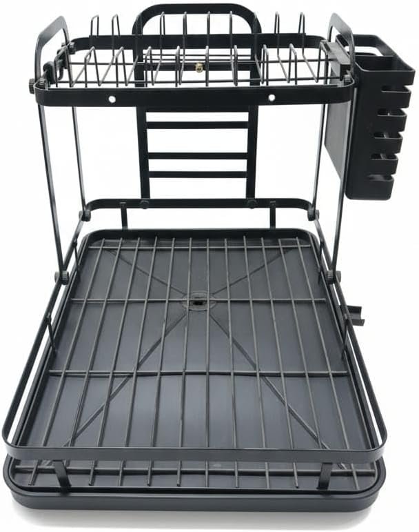 2-Tier Dish Drying Rack and Kitchen Organizer – Rust-Resistant Metal Construction with Removable Utensil Holder and Drip Tray