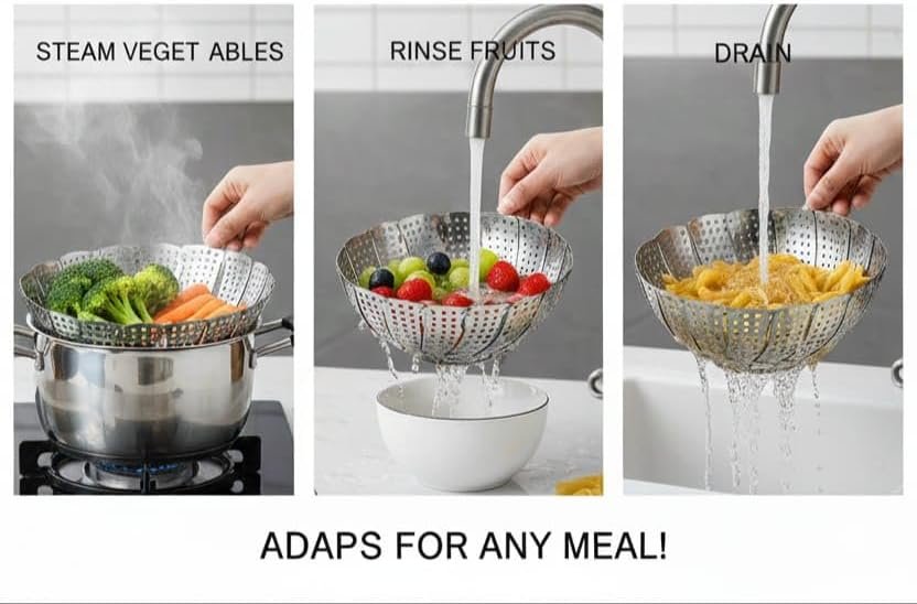 Strainer Basket for Kitchen Use, Colander for Washing and Draining Food, Practical Food Preparation Stainless Steel Vegetable Steamer Basket