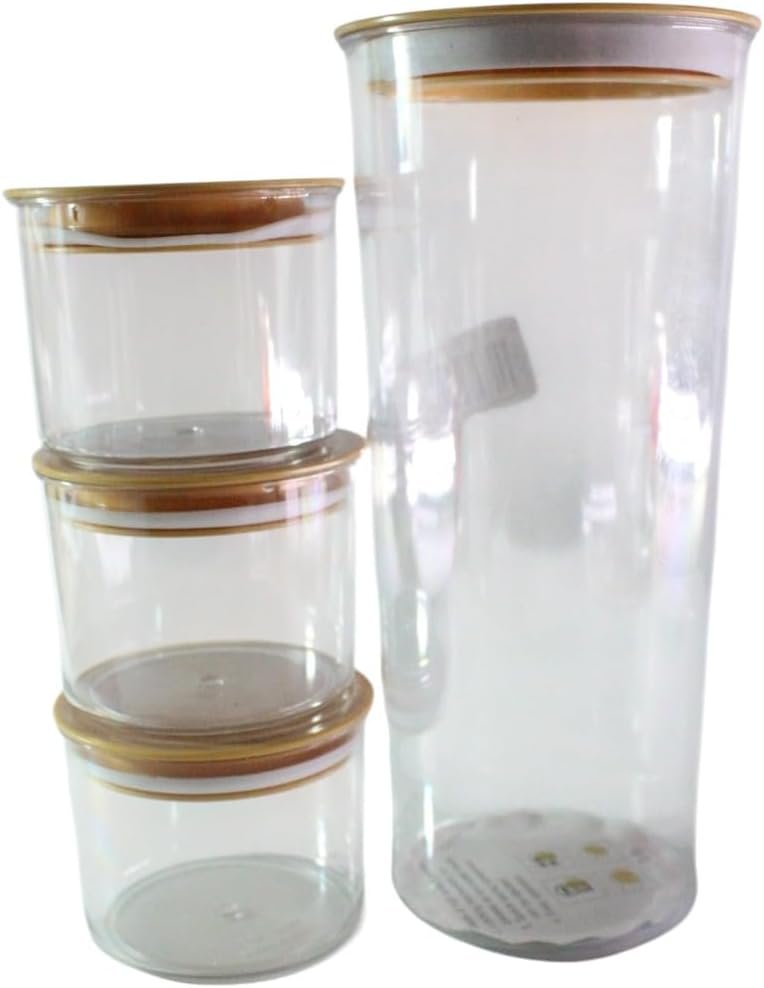 Acrylic Food Container Set With Wooden Color Lid Large Size With 3 Small Same Size