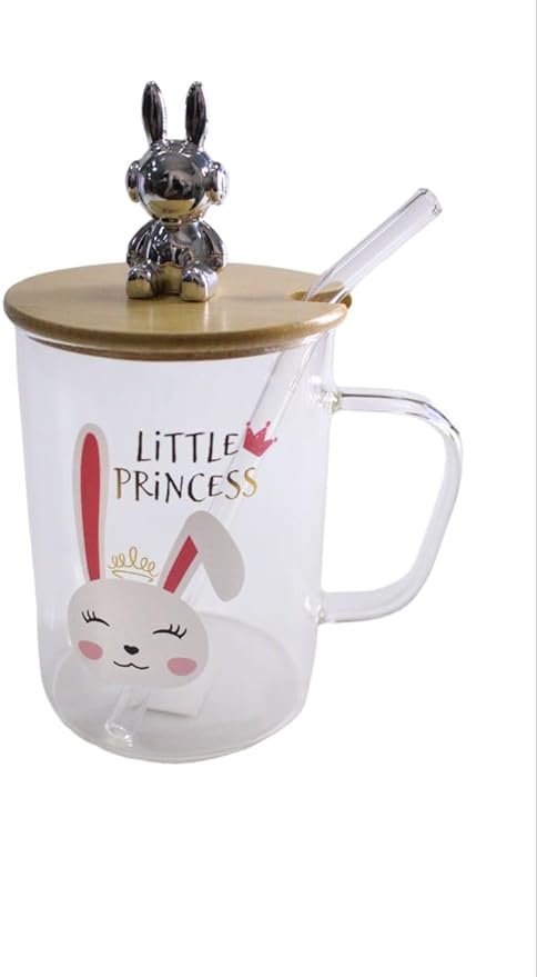 Glass Mug, with Wooden Lid and Straw 420 ml