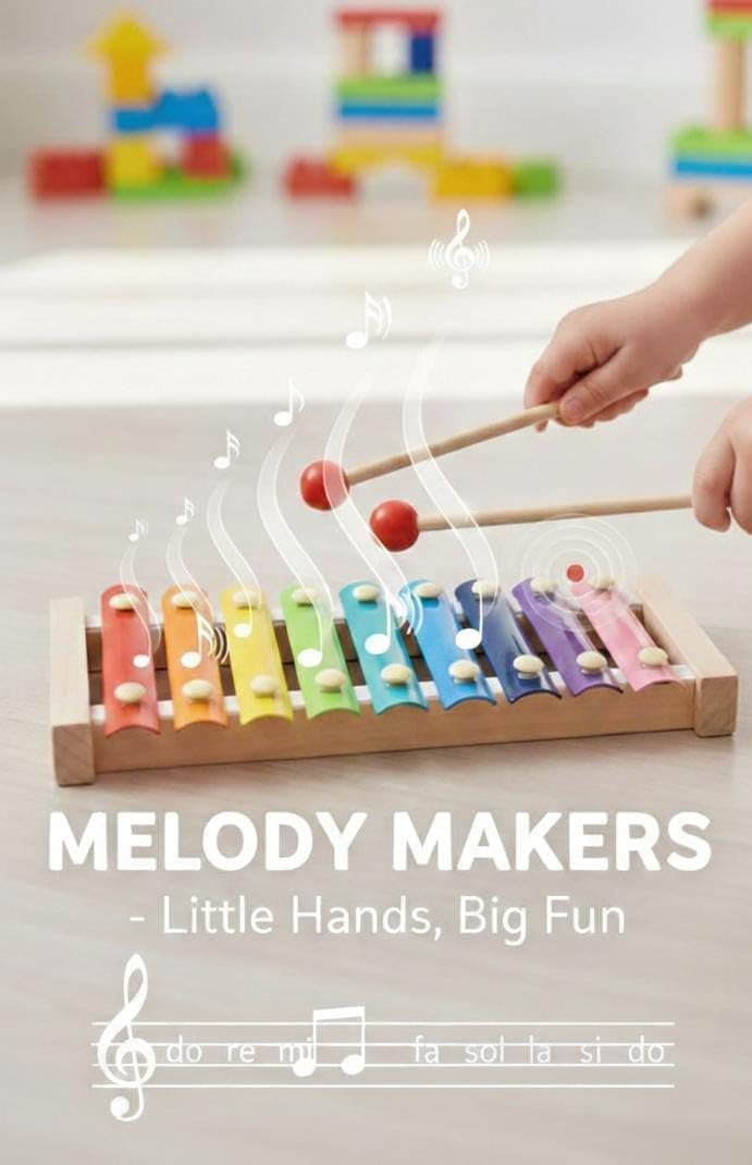 Melody Makers Rainbow Wooden Xylophone and Mallet Set.