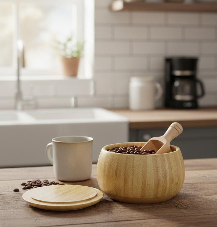 Sustainable Natural Wood Storage Jar – 400 ml Versatile Bamboo Container for Pantry Organization and Snacks