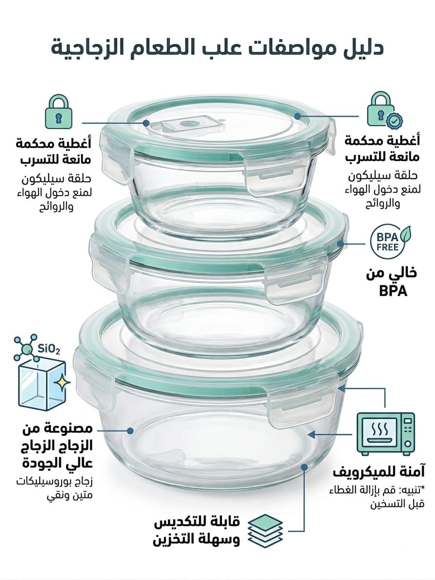 ​Borosilicate Glass Food Storage Containers Set with Airtight Leak-Proof Lids - 3 Pieces Set (Small, Medium, Large), BPA-Free, Microwave & Dishwasher Safe (Circular)