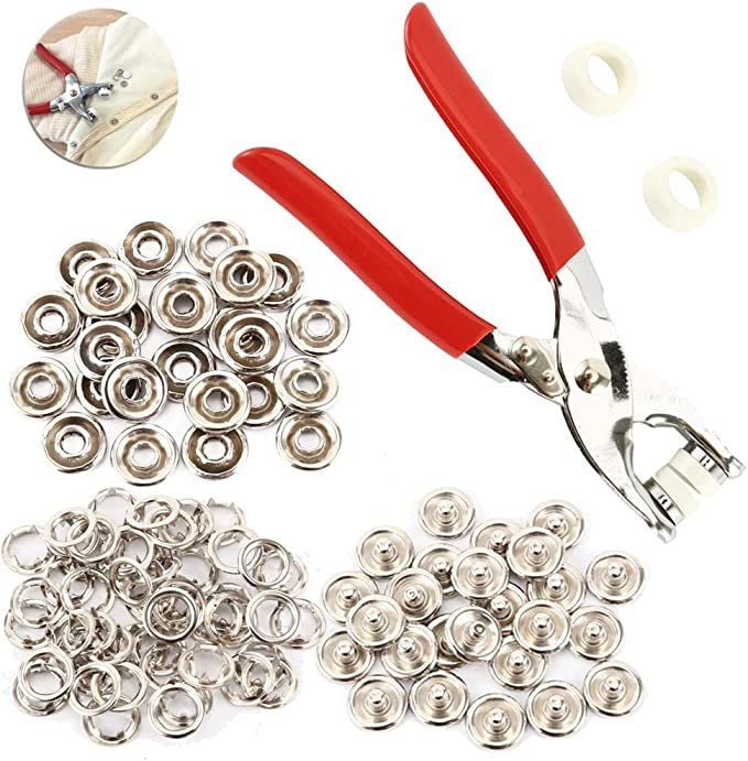 100 Sets Eyelet Press Studs Kit with Pliers 9.5 mm Metal Buttons Sewing Accessories Button Prong - for DIY Crafts Clothing, Leather, Fabric, Belts, Clothing