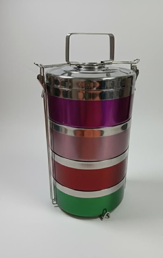 4 Layer Portable Food Storage & Container Insulated Tiffin Stainless Steel Lunch Box for Camping & Hiking