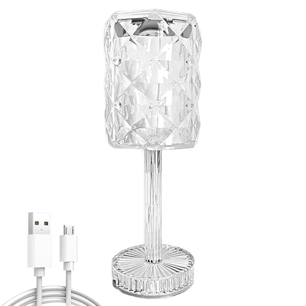 Crystal Lamp, 3D Diamond Acrylic Rose Table Light with Touching Control,3 Lighting Colors Brightness Adjustable USB Rechargeable for Décor Living Room Bedroom, Romantic Party Dinner