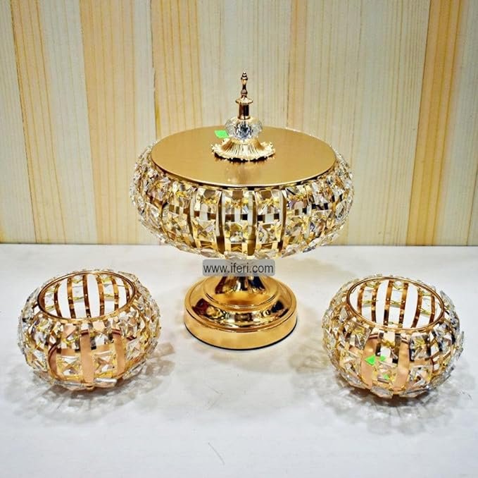 A Set Of Golden Crystal Snack Storage Box Candy Tray 3pcs
