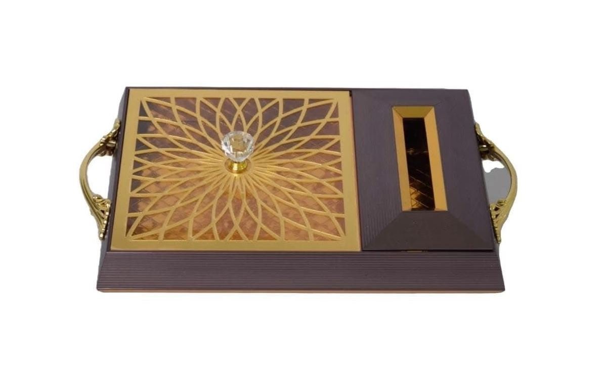 Engraved Candy Box Tray 2 Compartment with Lid for Nuts Chocolates and Tissue Box