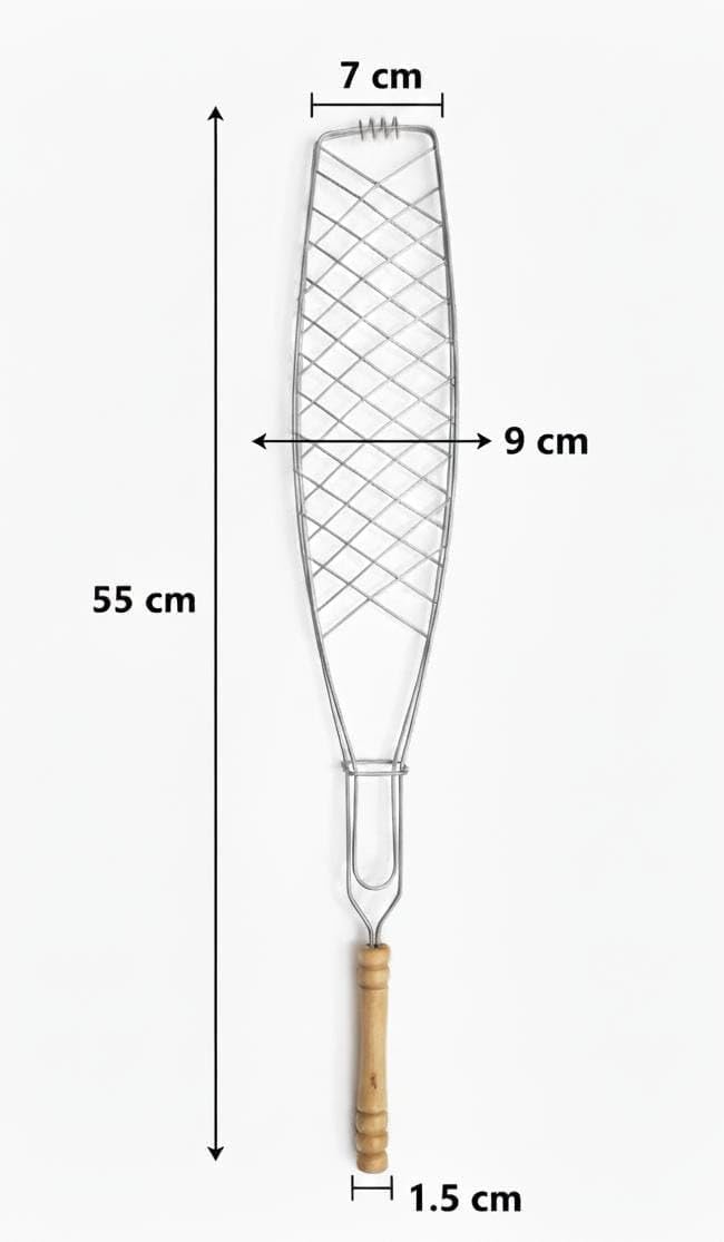 Stainless Steel Fish Grilling Basket with Wooden Handle