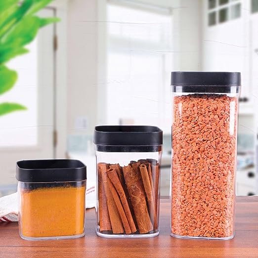 Acrylic Seasoning Can 3in1 Set for Legules Sugar Coffee and Tea in Multipurpose Design, Kitchen Cutlery Set of Different Sizes