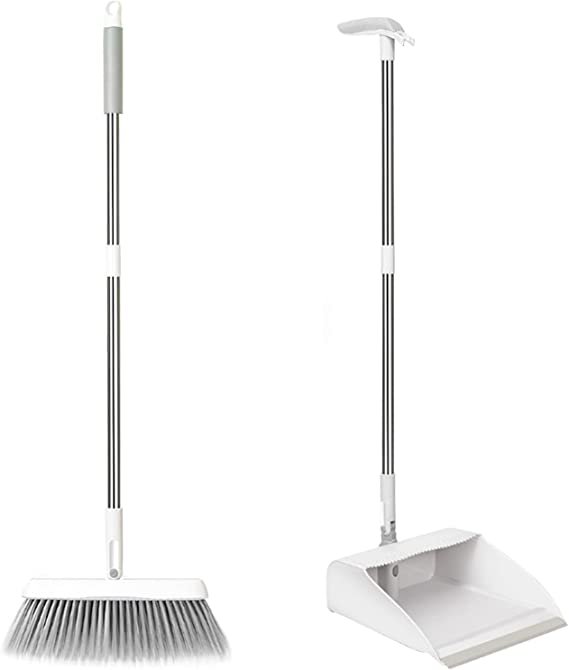 Upright Sweep Set, Broom and Dustpan Set, Household Dust Pan Combo with 34.19 Inch Handle for Indoor Outdoor Household Cleaning and Sweeping