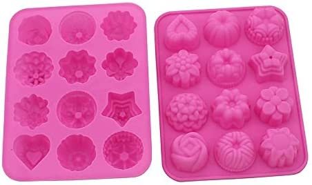 Silicone Fondant Cake Mold Different Flower Shapes Molds Non Stick Reusable Chocolate Molds Jelly Moulds for Children 12-Hole Mini Baking Mold for Chocolate, Candy, Jelly, Ice Cube, Muffin.