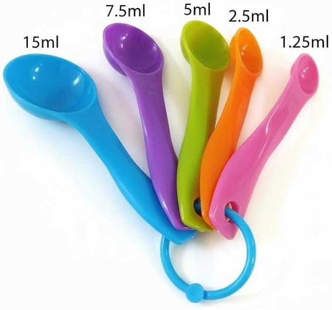 ​5-Piece Colorful Measuring Spoons Set – Heavy Duty BPA-Free Plastic Measuring Tools for Liquid & Dry Ingredients, Perfect for Baking, Cooking, and Kitchen Essentials.