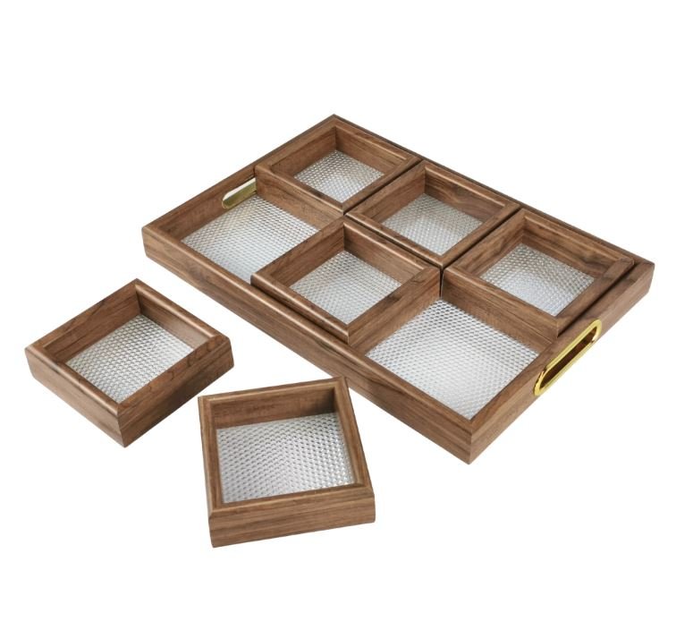 Rectangular Acrylic Wood Tray, 6 Pieces, 40 x 27 cm