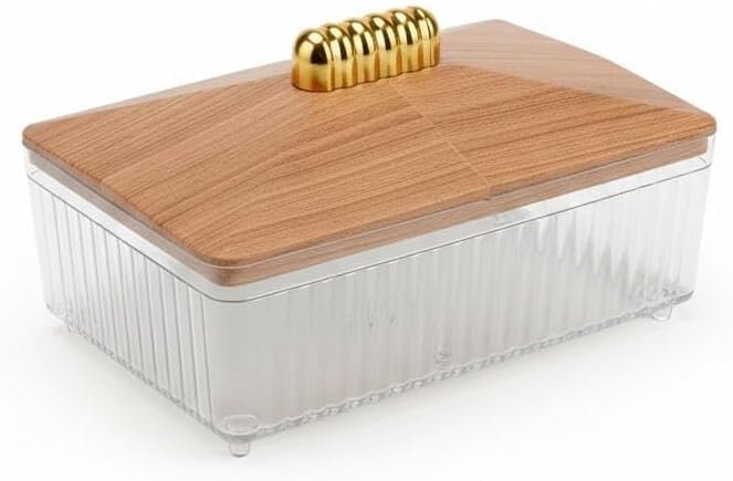 ​Premium Acrylic Organizer Box with Natural Wood Lid & Gold Handle