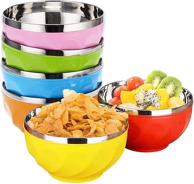 Assorted Colors 6 Pack Stainless Steel Bowl Set