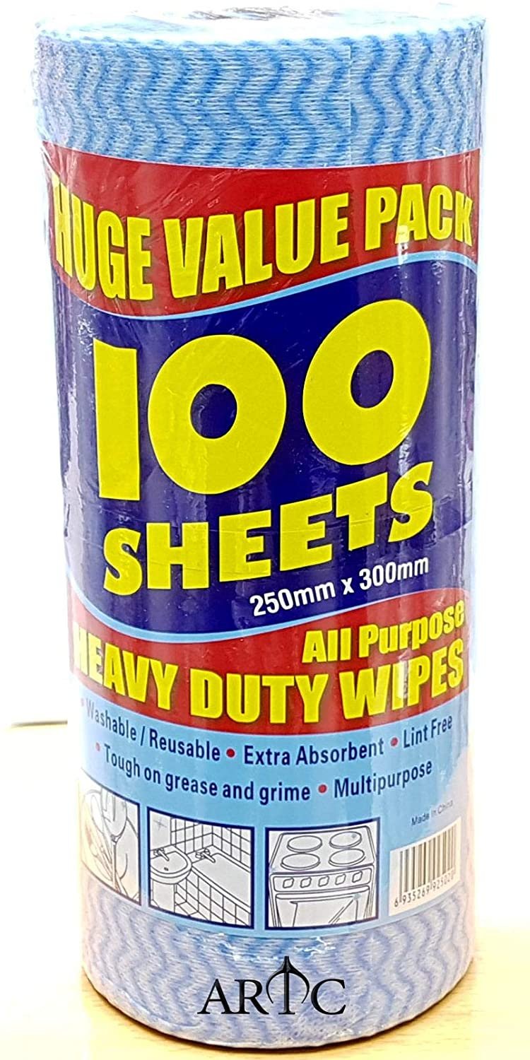 All Purpose Reusable Huge Value Pack 100 Sheets Heavy Duty Wipes 250mm x 300mm