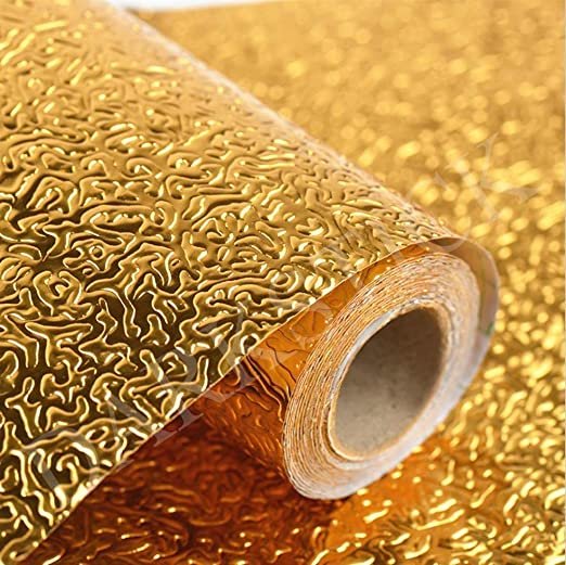 Aluminum Foil Stickers, Waterproof Sticker Heat Resistant Washable Peel and Stick Aluminum Foil Self-Adhesive Oil Proof Waterproof Kitchen Backslash (Aluminium Gold) (60*500)