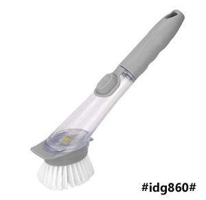 Kitchen Brush with Handle Tank and 2 Cleaning Sponges - Blue and Grey