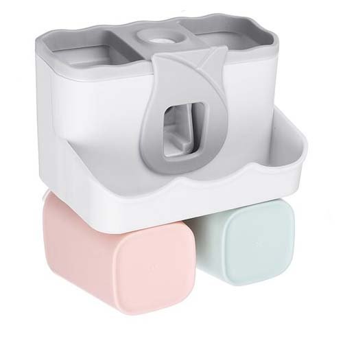 Toothbrush Holder and Toothpaste Dispenser, Multifunctional Wall Mounted Toothbrush with Squeeze Toothpaste Dispenser, Toothpaste, Cosmetic, Toiletry Holder Bathroom (2 Cups)