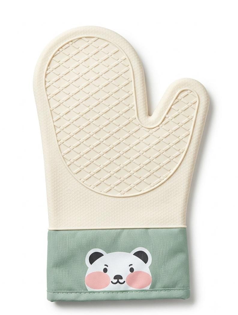 Heat-Resistant Silicone Oven Mitt for Cooking & Baking – Non-Slip Oven Glove with Fabric Cuff & Cute Bear Design (1 Piece)
