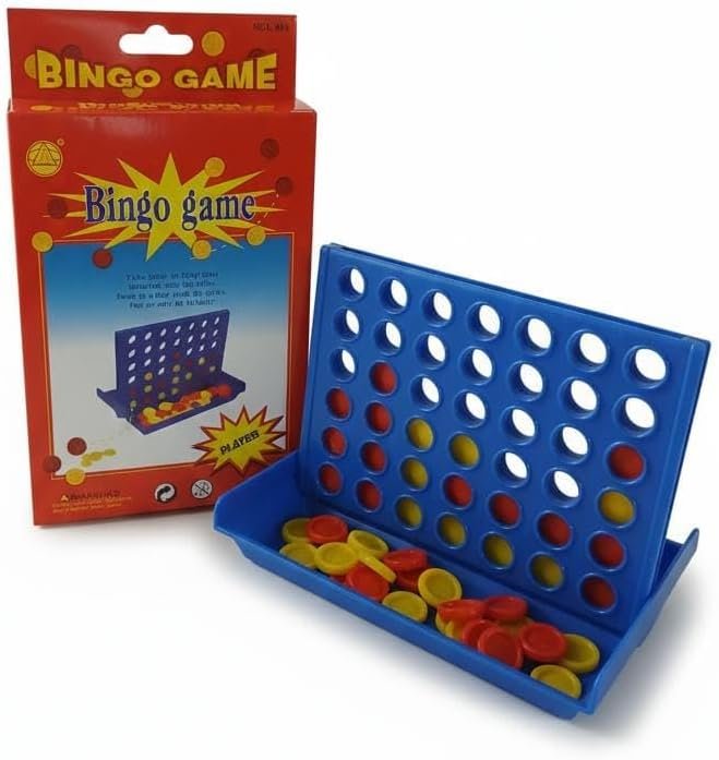 ​Classic 4-in-a-Row Strategy Board Game - Portable Travel Size for and Families - Educational Intelligence Toy for Boys & Girls - Red & Yellow Discs.