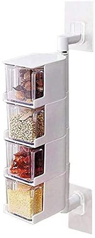 4-Tier 360 Degree Rotating Wall Mount Spice Rack Seasoning Storage Box Seasoning Rack Spice Pots Storage Container Condiment Jars