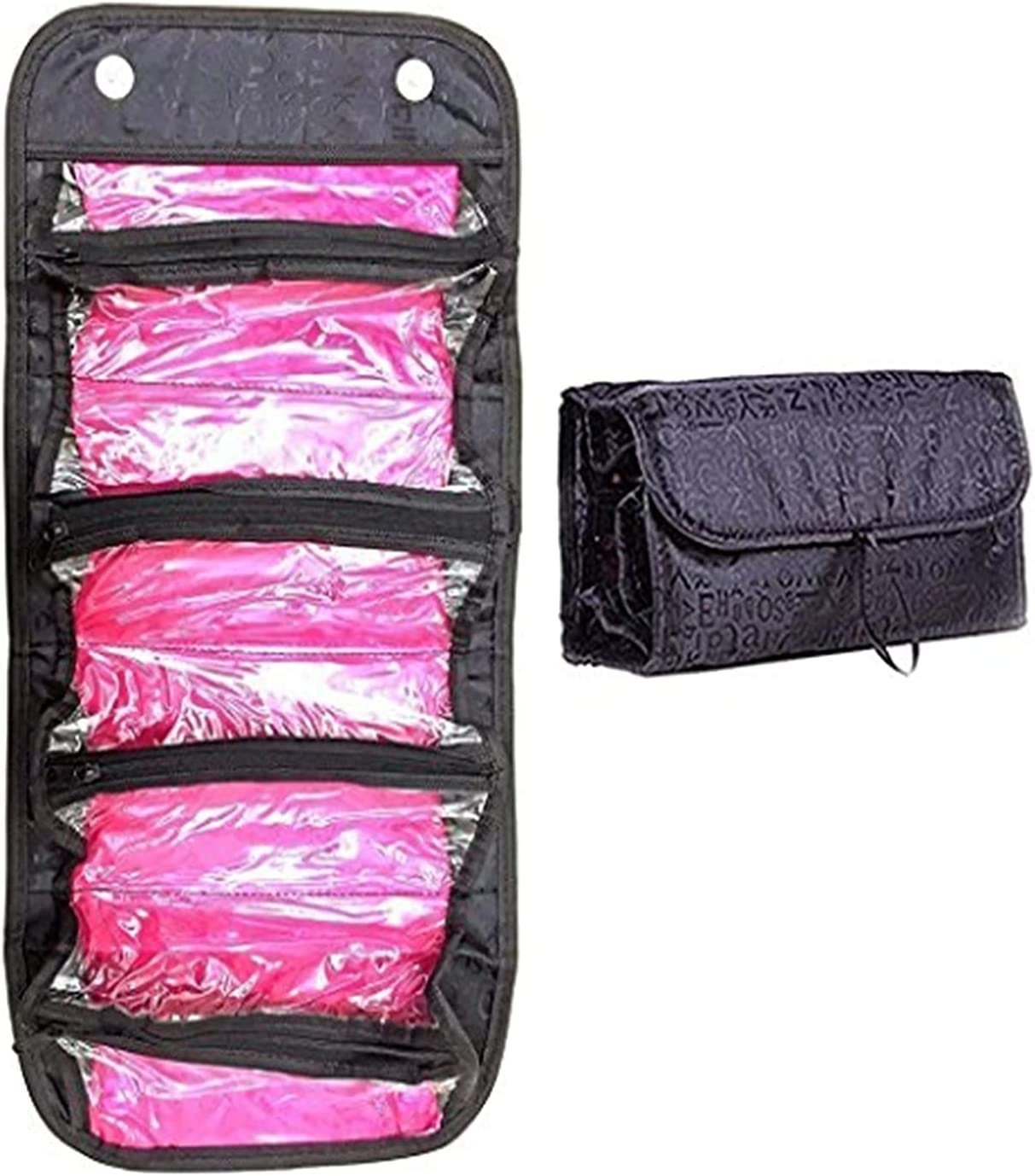 Makeup Bag Cosmetic Hanging Organizer Roll N Go Roll Up Foldable Clear Case Pouch Toiletry