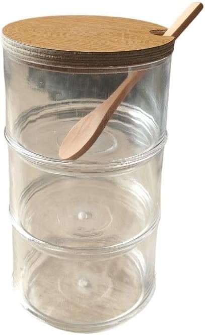 3 Tier Stacking Jars Round Clear Acrylic Candy Cookie Jar with Wooden Lid and Wood Spoon