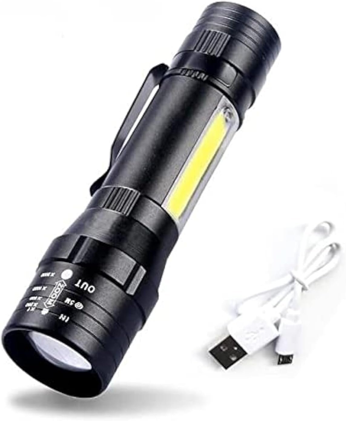 Handheld torch, small, black, very bright, 3 modes