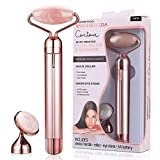 2 In 1 Electric Jade Roller Facial Massager Natural Rose Quartz Beauty Bar Wheel Set Arm Eye Nose Massage Stone Can Pull Anti-aging Anti-wrinkle Firming