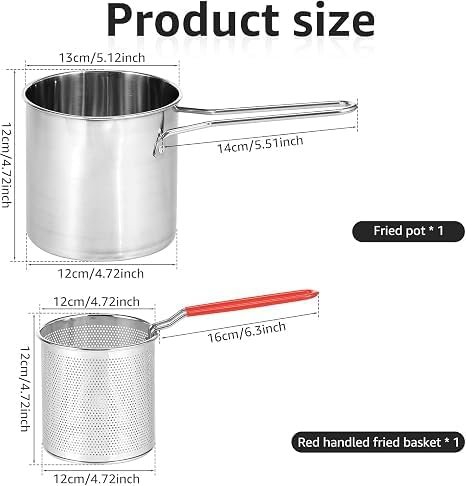 Mini Deep Fryer, 1200ml Stainless Steel, Gas Powered, Deep Fryer Pot with Basket