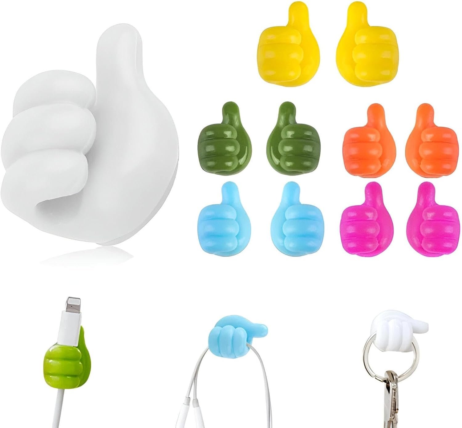 Thumb Wall Hooks for Hanging, 10pcs Self Adhesive Thumb Cable Organizer Clips No Punching Key Hook Holder Wall Hangers, Multifunctional Nails