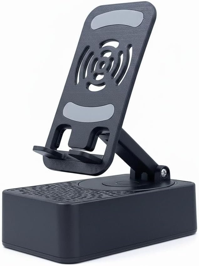 Bluetooth Speaker Phone Stand, Portable Wireless Speaker with Mobile Holder, 360 Degree Rotation, Mini Desk Music Box for Home, Office and Travel