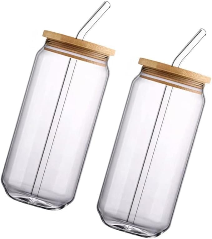 Glass cup with wooden lid  Cups of tea and iced coffee  For direct drinking, a drinking cup for juice, cocktails and smoothies while traveling